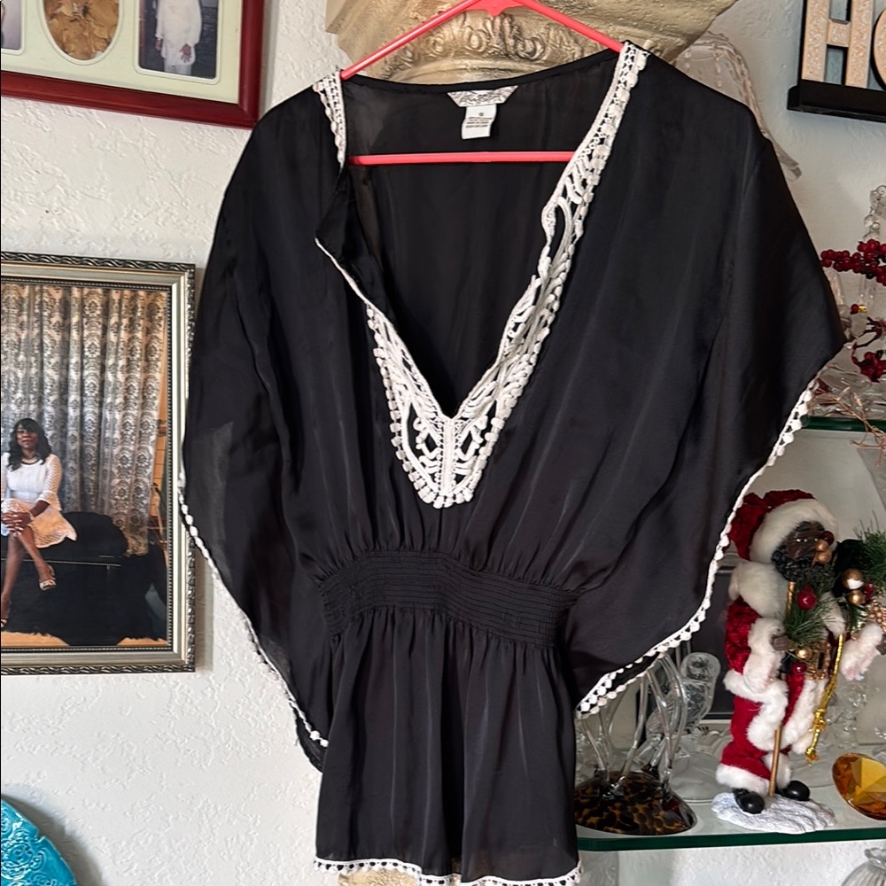Victoria's Secret Black Lace Trim Blouse